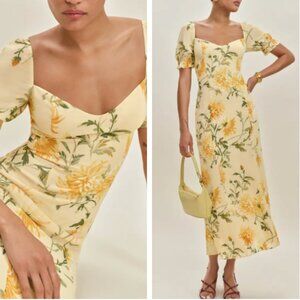 Reformation Gloria Midi Dress Size 2 Honeyglow Yellow Floral